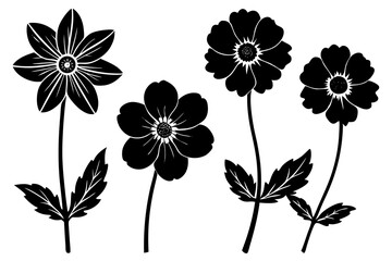set of Japanese anemone flower silhouette vector illustration