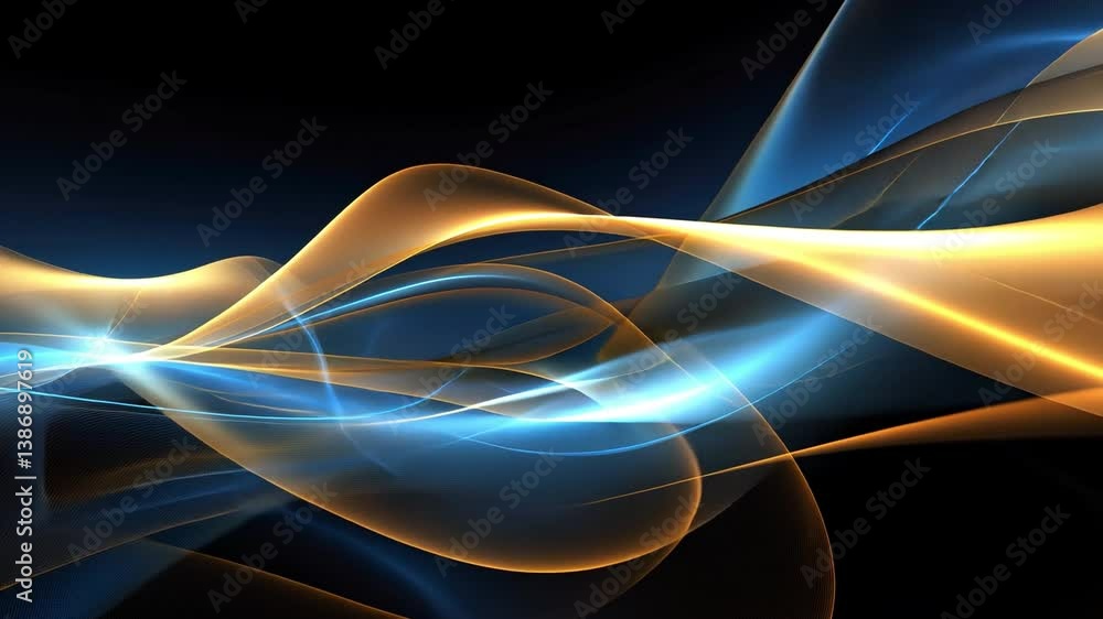 Poster abstract light: a captivating composition of dynamic golden and blue light trails, swirling and inte