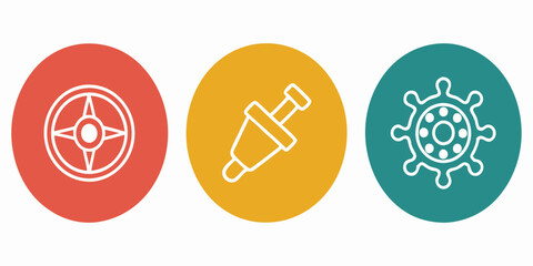 Colorful Vector Icons: Compass, Tool, and Virus Symbols for Creative Designs