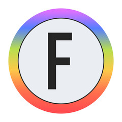 Fototapeta premium Colorful Capital Letter F in a Circle on Black: Purple, Blue, Green, Yellow, Orange, Red. Bold Typography. Design Element for Education, Branding, Creative Projects
