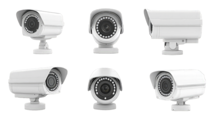Collection of smart home CCTV security camera isolated on transparent background