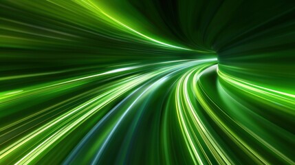 Futuristic motion blur green light trails Illustration background. Generated AI image