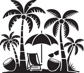 Sea beach instruments silhouette illustration vector .