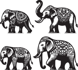 Elephants Vector in Black & White