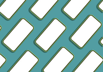 Phone mockup with many smartphones arranged in a repeating pattern, displaying clean, empty frames....