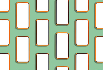 Phone mockup with multiple mobile screens arranged in a vertical line, displaying clean, empty frames. A repeating pattern of blank smartphone displays, captured in a minimal, creative flat lay design