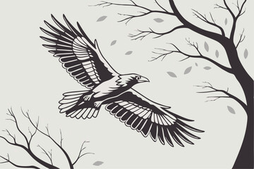 Flying bird branch silhouette illustration
