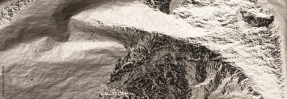 Poster silver and gray metallic foil texture with a glossy, pearlescent shimmer. chic, grunge design with c