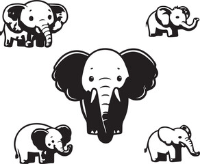 Elephants Vector in Black & White