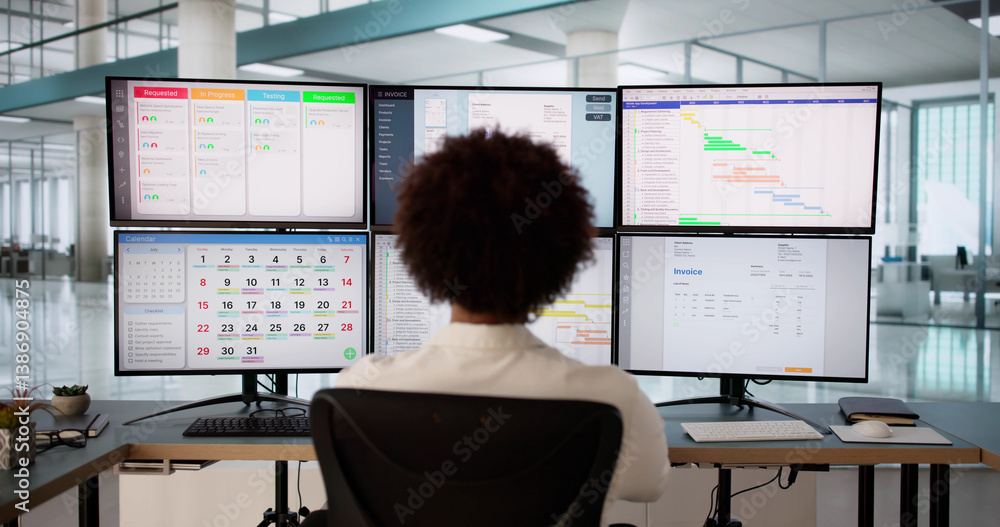 Poster Hardworking Accountant Managing Multiple Projects Using Financial Software