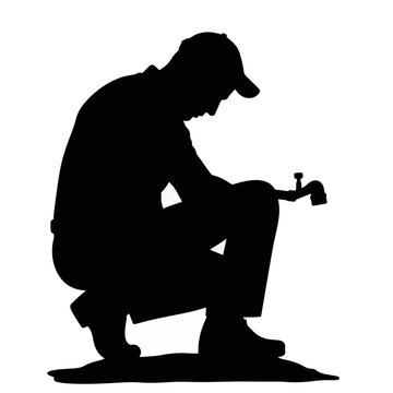 recommend clip art: Plumber fixing pipe in silhouette, essential home repair
