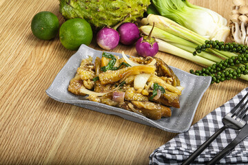 Roasted Thai eggplant with onion