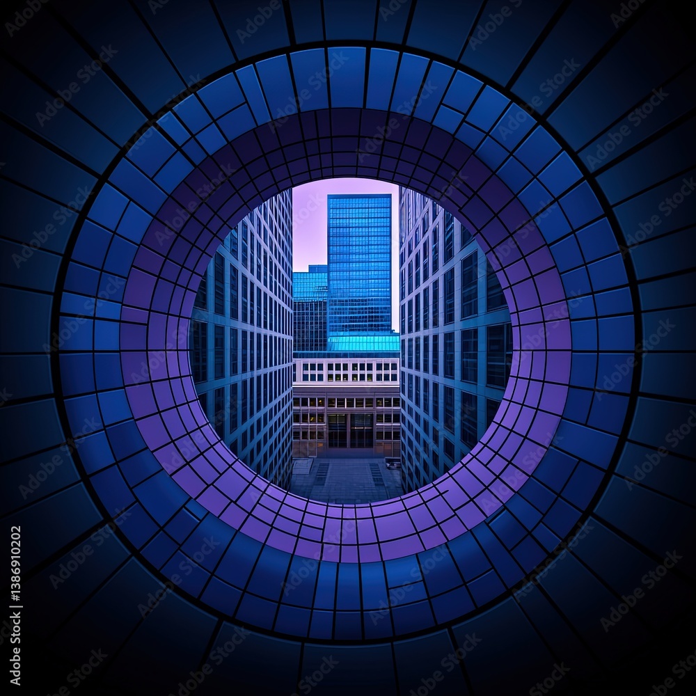 Aufkleber modern urban architecture with circular perspective in dynamic blue and purple color scheme