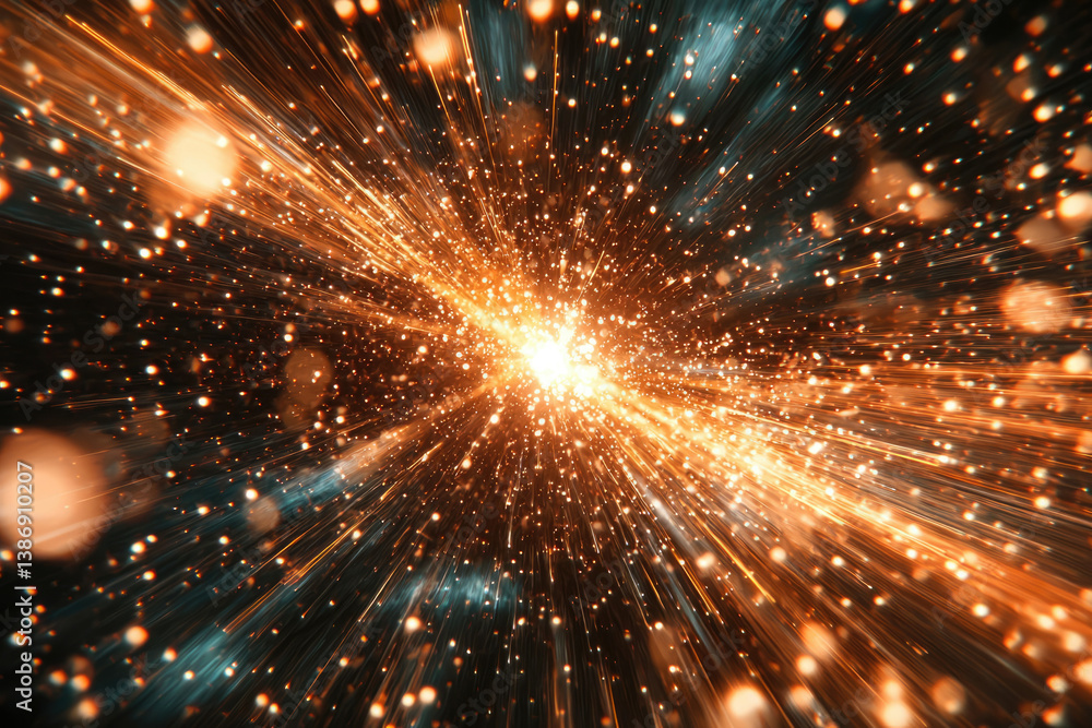 Poster a dazzling burst of light and energy, radiating outwards in a mesmerizing spectacle of sparks and pa