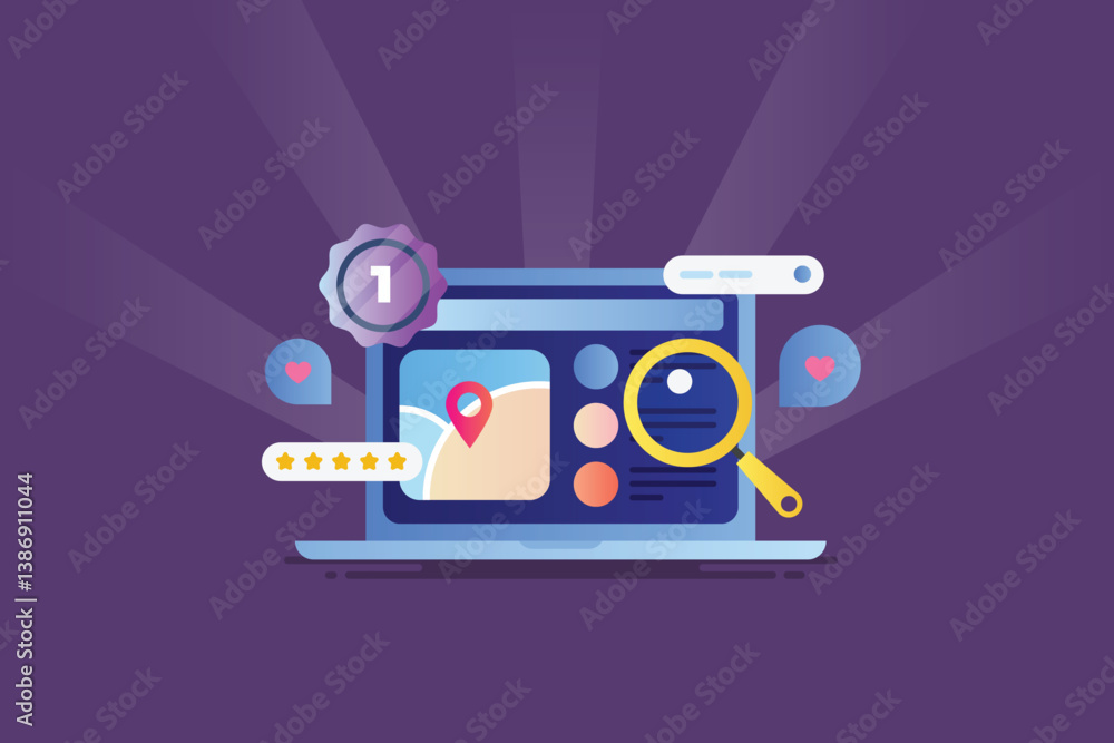 Poster map location and web ranking of local business on search engine page, local seo optimization and mar