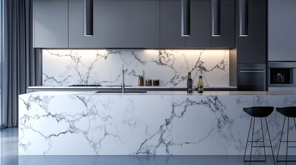 Modern Luxury Kitchen Design with Marble Island