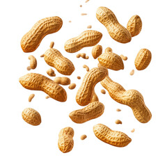 Falling peanut isolated on transparent background, full depth of field, png transparent background
