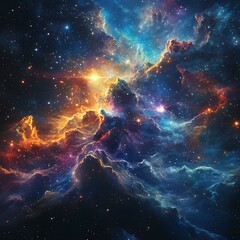 Obraz premium Vibrant cosmic clouds in space filled with stars.