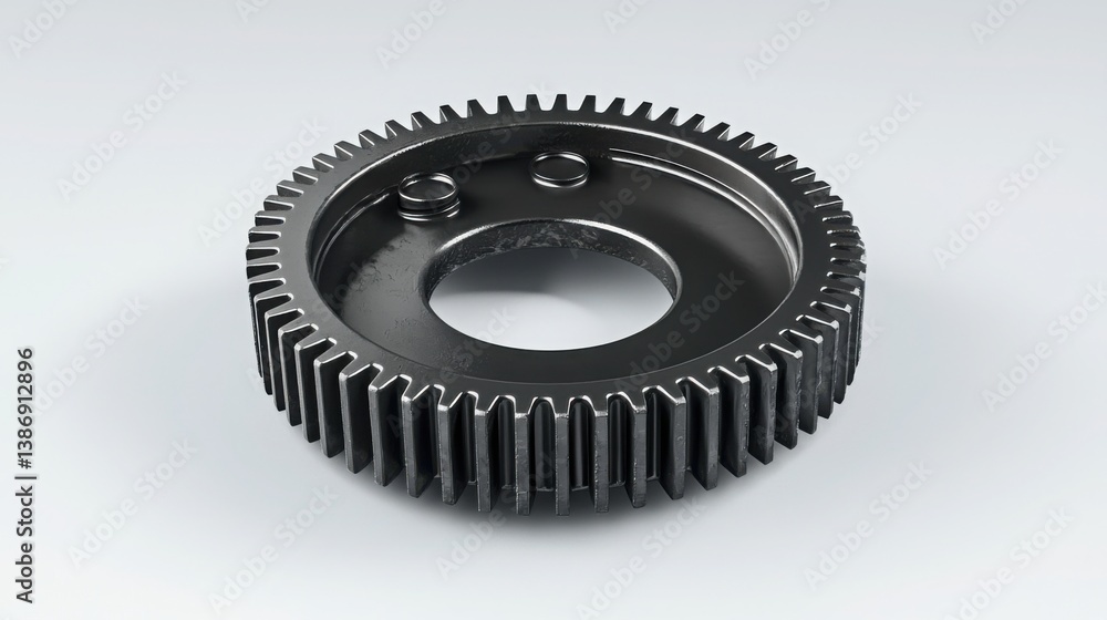 Poster a single metal gear isolated against a simple background representing mechanical engineering and inn