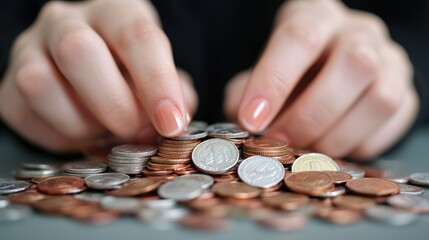 Counting money a close-up of coins in an indoor space highlighting financial awareness and savings