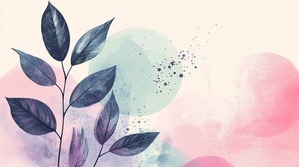 Serene Watercolor Botanical Abstract: Delicate Leaves and Pastel Hues
