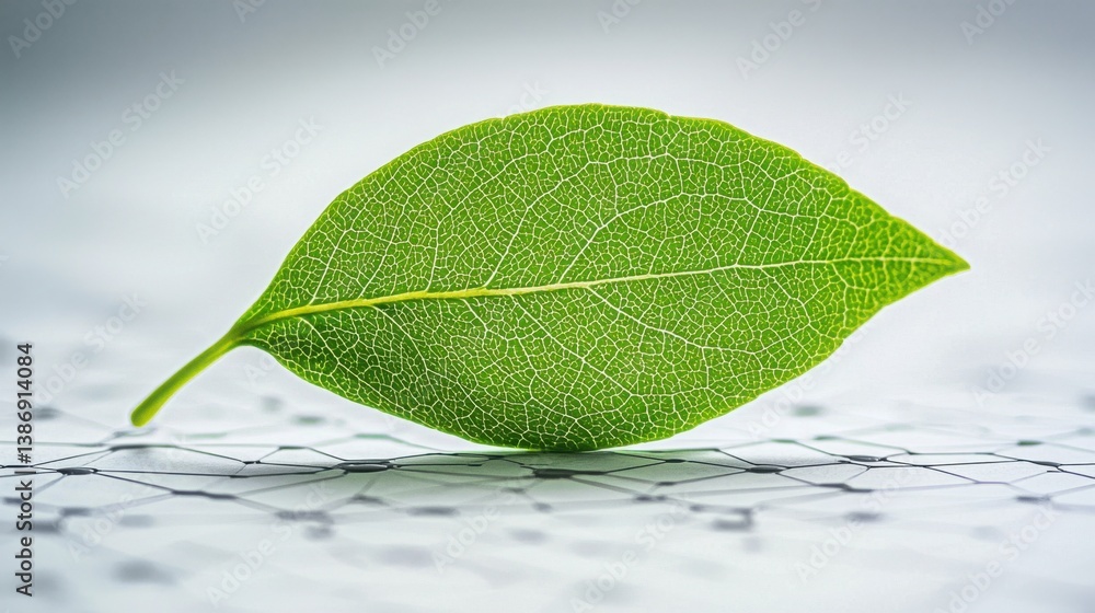 Poster leaf resting on a white surface representing nature's simplicity and the harmony of organic elements