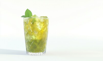 Iced matcha lime drink, summer refreshment, white background, healthy beverage