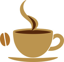 Minimalist Coffee Cup Design, This minimalist design features a simple coffee cup with a smooth, flowing steam rising from the drink. Next to the cup, a single coffee bean