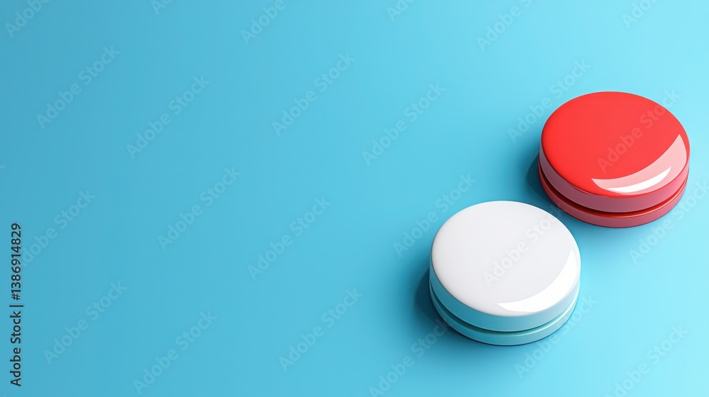 Poster isometric customer feedback buttons featuring two pill caps with distinct colors for user interactio