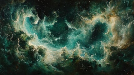 Fototapeta premium Cosmic Nebula swirls, deep space, stellar dust, vibrant colors, art print