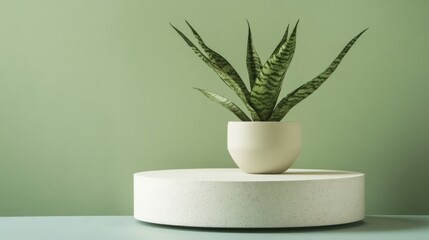 Plant in pot on podium, modern aesthetic