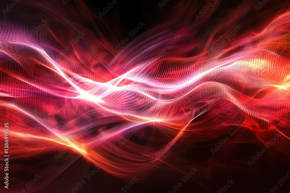 Poster Abstract red and pink light waves flowing dynamically, creating a vibrant energy.