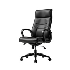 Adjustable Ergonomic Black Leather Office Chair Isolated on Transparent Background