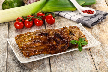 Tasty roasted pork ribs with spices