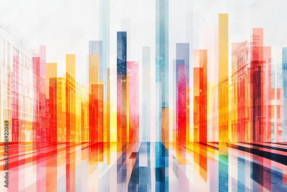 Poster vibrant abstract design featuring colorful vertical lines and geometric shapes.