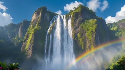 A waterfall cascading down from the top of a mountain