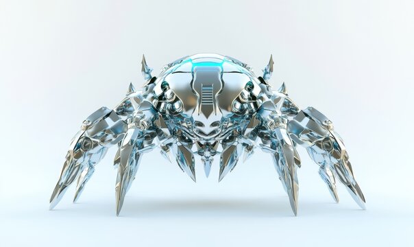 Chrome robotic crab, futuristic design, white background, sci-fi concept art