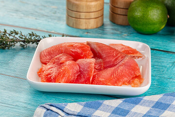 Delicous sliced salmon fillet  ready to eat