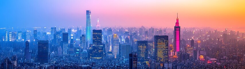 Fototapeta premium Aerial View of City at Dusk