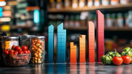 Data visualization of food trends urban market infographic display vibrant atmosphere close-up insights on consumer preferences