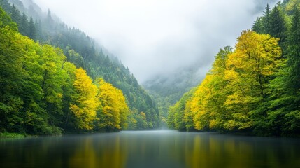 Tranquil river flowing through dense forest breathtaking natural landscape scenic