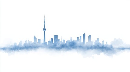 Obraz premium Blue watercolor toronto skyline minimalist cityscape art on white background toronto