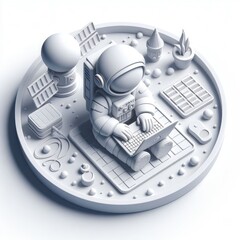 Cute Astronaut Sitting with Laptop in Space Environment – 3D Round Icon for Freelancing & Remote Work