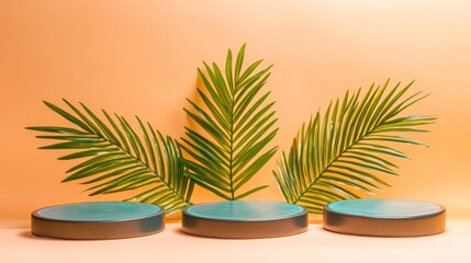 Obraz premium 3D Product Display with Tropical Leaves
