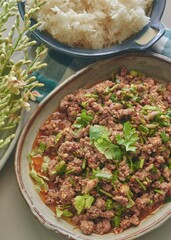 A Rustic Thai Meal – Larb, Rice, and Nature’s Bounty