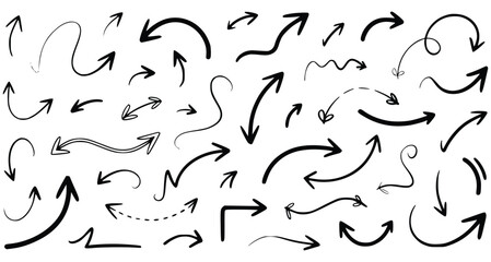Collection Of Hand Drawn Arrows In Black Ink On White Background
