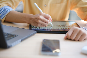 Fototapeta premium Student studying online and preparing for exams