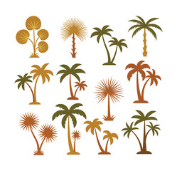 Palm Tree Silhouettes in Green, Brown, and Yellow Tones