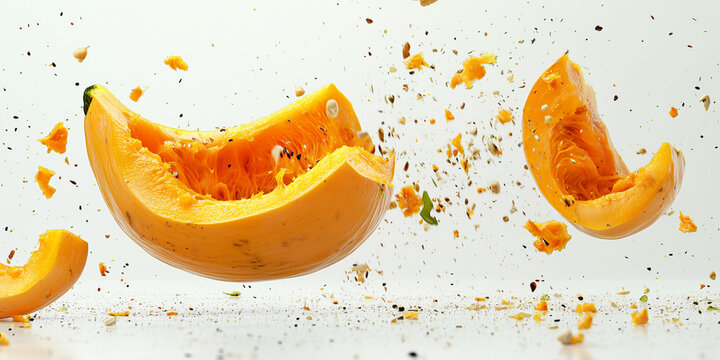 Verschiedene K&uuml;rbisse auf weissen Hintergrund, Foodfotografie, Werbebanner