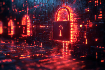 Encrypted Identity – Conceptual Art of Digital Privacy with Padlocks and Binary Code